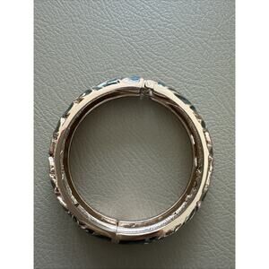 DESIGNER CRYSTAL FLORAL ENAMEL CLOISONNE HINGED BANGLE GOLD TONE BRACELET